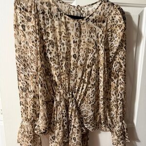 IRO Animal Print Blouse in Beige and Black Silk